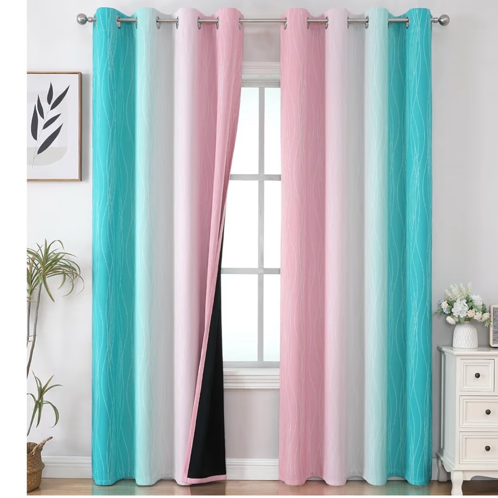 NWOT Estelar Textiler Pink and Teal Gradient Blackout Curtains for Bedroom